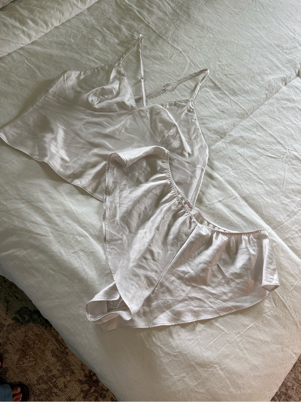 Victoria's Secret White Satin Open Back Camisole & Shorts Sleep Set